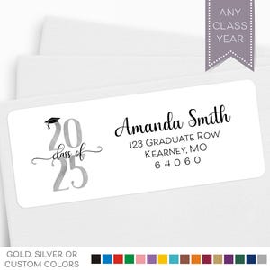Graduation Address Label, Silver Graduate Announcement Return Address Label, Class of 2025 Grad Party Invitation Address Sticker