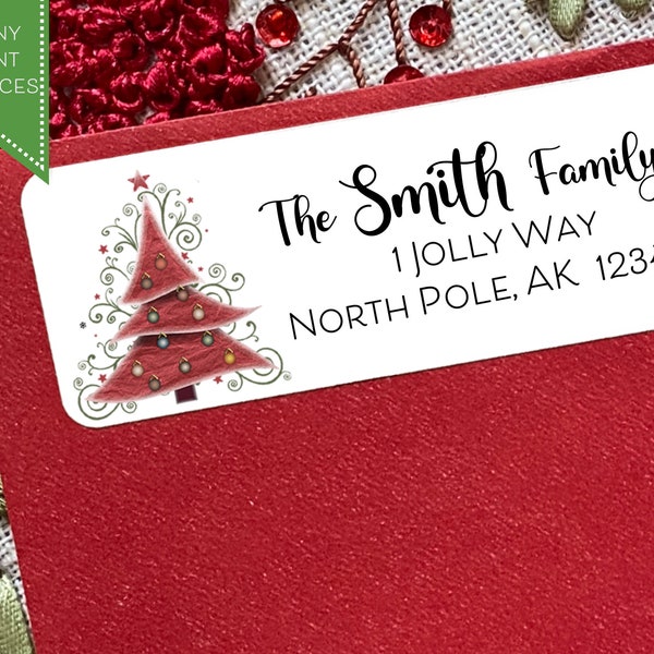 Christmas Address Label, Elegant Holiday Address Label, Sophisticated Christmas Tree Mailing Address Sticker, Custom Return Address Label