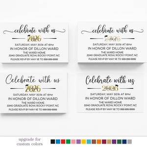 Graduation Party Invitation sized to be enclosed inside Class of 2026 Graduation Announcement, 2"x3.5"