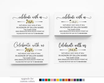 Graduation Party Invitation sized to be enclosed inside Class of 2026 Graduation Announcement, 2"x3.5"