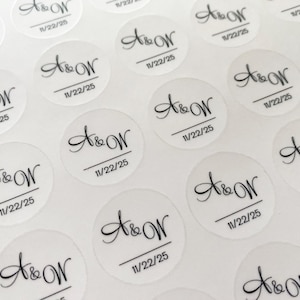 Wedding Envelope Seal, Save The Date label, Clear Minimalist Wedding Sticker for party favor, invitation, gift, decoration with initials