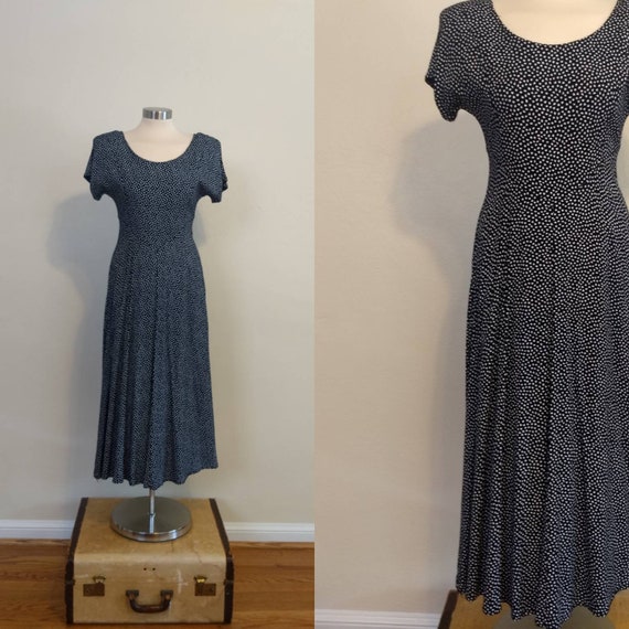 1990s Black and White Maxi Dress...Vintage 90s Lon