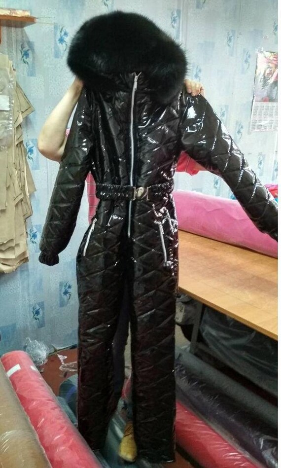 Male Mens Black Shiny Ski Suit Sport Winter Overall Anzug | Etsy