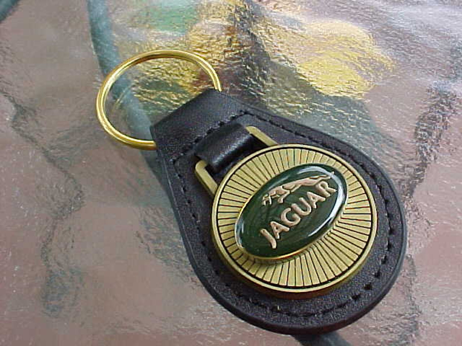 Jaguar Green Oval Antique Brass Leather Key Fob The GOLD Etsy