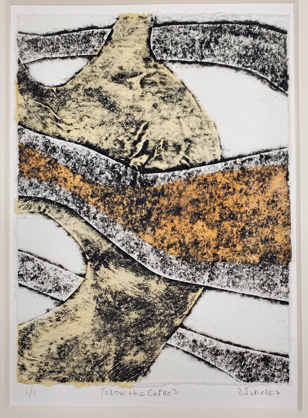 Abstract Design Collagraph Abstract Art: Follow the Curve 2, Collagraph With Hand Colored Chine ...