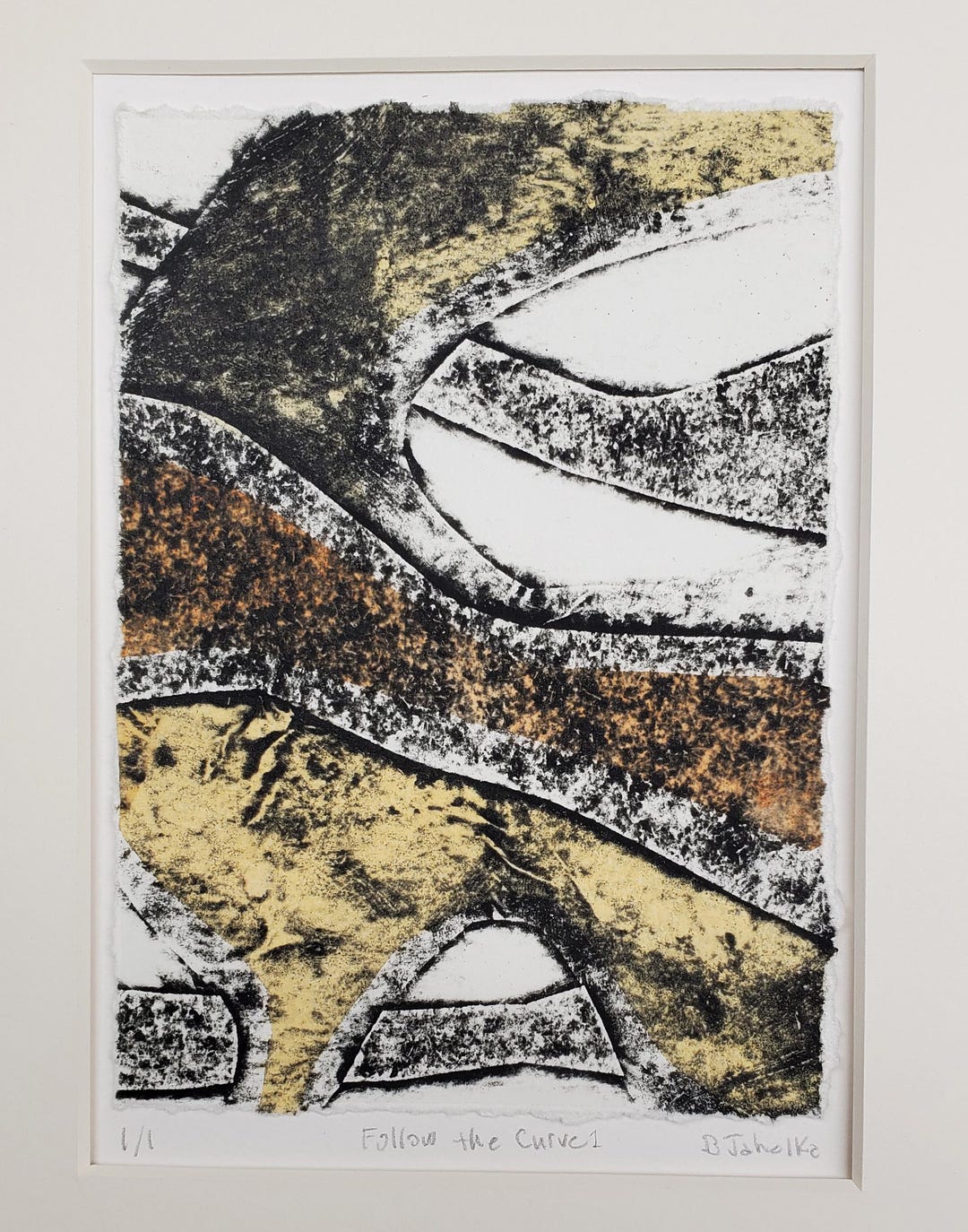Abstract Design Collagraph Abstract Art: Follow the Curve 1, Collagraph With Hand Colored Chine ...