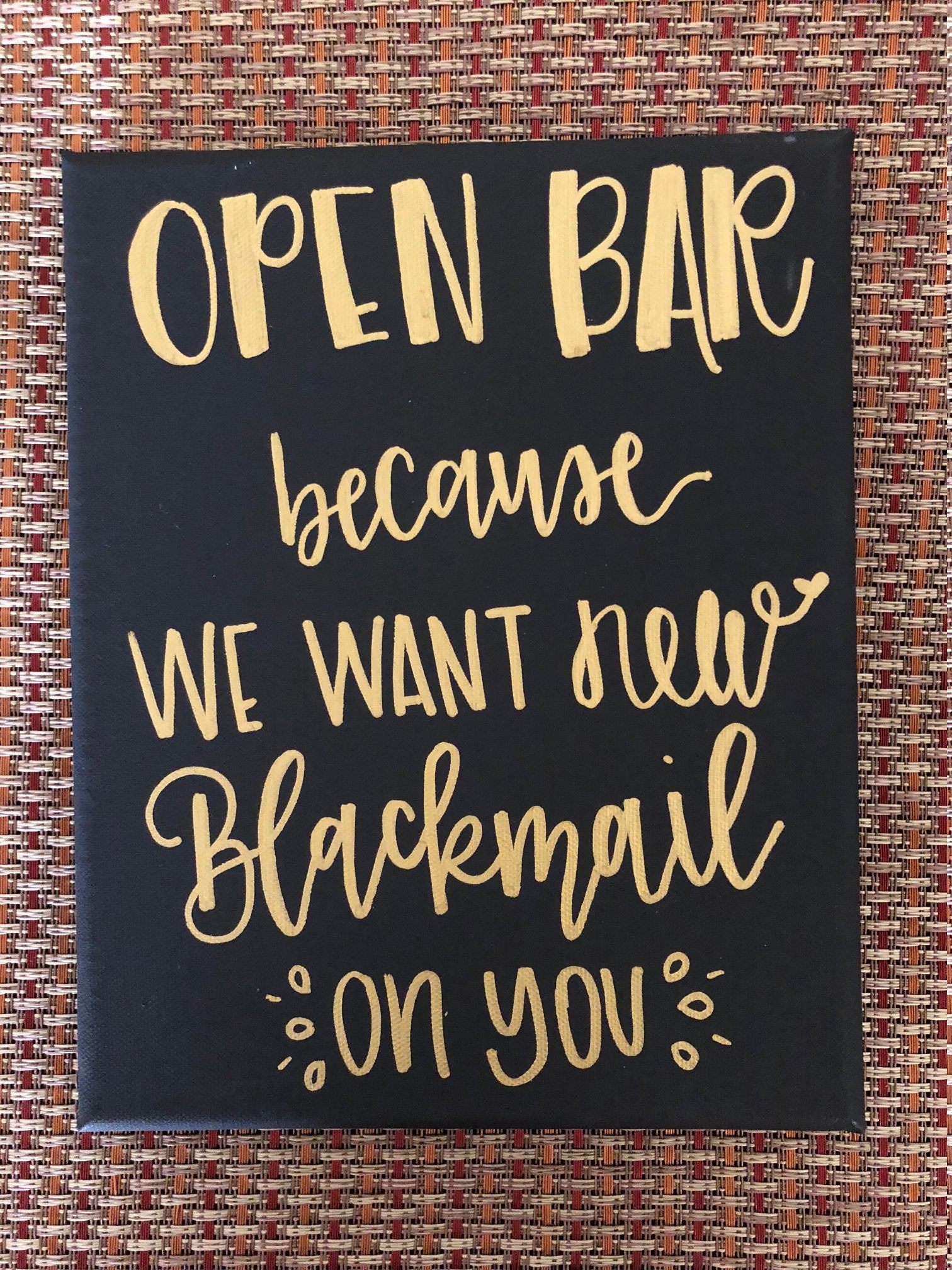 Funny Open Bar Sign Handlettered Canvas Etsy
