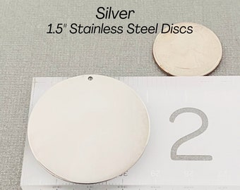 BULK 1.5" (38mm) Round Silver Stainless Steel Metal Blanks, 22 Gauge, Stamping Blanks, Engraving Blanks with Pre-Drilled Hole