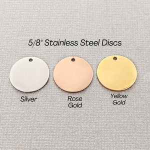 5/8 inch (15.8mm) Round Shiny Stainless Steel Metal Blanks with Holes, 22 Gauge, Stamping Blanks, Engraving Blanks for Jewelry Making