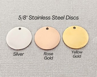 5/8 inch (15.8mm) Round Shiny Stainless Steel Metal Blanks with Holes, 22 Gauge, Stamping Blanks, Engraving Blanks for Jewelry Making