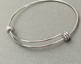Silver Triple Loop Stainless Steel Bangle Charm Bracelets, 10 Pack, Sizes 55mm, 60mmm, 65mm