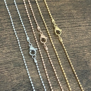 25 Pack Stainless Steel Ball Necklace Chains, 1.5mm, Silver, Rose Gold, Yellow Gold Lengths available in 16, 18, 20, 24, 30”