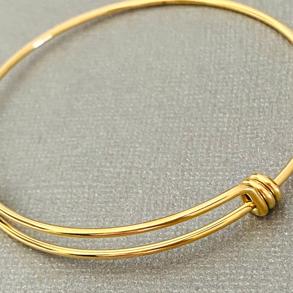 Pack of 10 1.6mm Gauge Yellow Gold Plated Triple Loop Adjustable Wire Bangle Bracelets, Available in 55mm 60mm, 65,  Jewelry Making