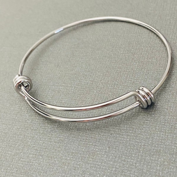 Silver Triple Loop Stainless Steel Bangles for Charm Bracelets, 10-  Packs Available in 55mm, 60mm, 65mm sizes