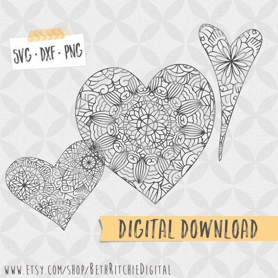 Download Heart Mandala set of 7 Digital Files SVG PNG DXF Digital ...