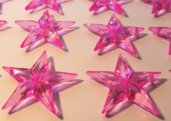 Lot of 20 Chunky Acrylic Star Shaped Beads Choice of Pink or Green 1 7/8 New