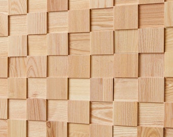 Paneles de pared 3D cuadrados de fresno blanco premium de Woody Walls / Mosaico de madera / Cada panel de madera está hecho a mano / 10 paneles de madera / 9,6 pies cuadrados por caja