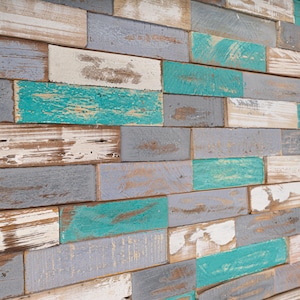 Woody Walls 3D Reclaimed Barn Wood Wall Panels | DIY Glue and Nails Installation | Set of 10 Panels (9.5 sq. ft. per Box) Montauk Blue