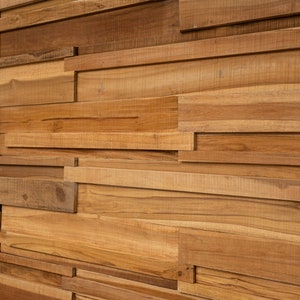 Woody Walls Long 3D Wall Panels | Wood Planks are Made from Teak | Each Wood Panel is Handmade | Set of 6 Wood Panels (9.2 sq.ft.) Canyon