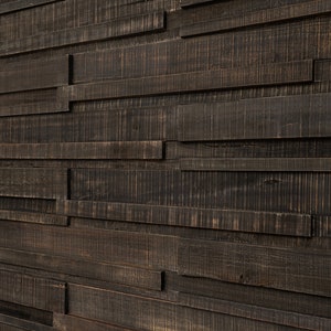 Woody Walls Long 3D Wall Panels | Wood Planks are Made from Teak | Each Wood Panel is Handmade | Set of 6 Panels (9.2 sq.ft.) MIDNIGHT MIST