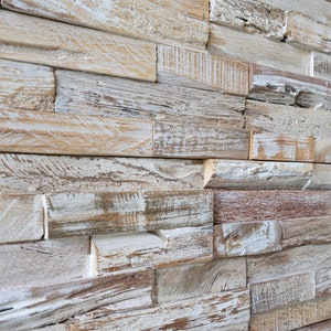 Woody Walls 3D Reclaimed Barn Wood Wall Panels | DIY Glue and Nails Installation | Set of 10 Panels (9.5 sq. ft. per Box) Weathered White