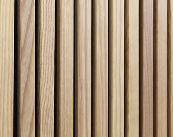 Woody Walls Solid Wood Slat Wall Paneling | Set of 2 Full Height Wood Wall Panels | Acoustic Wood Panels | DIY Wood Slat Wall (White Ash)