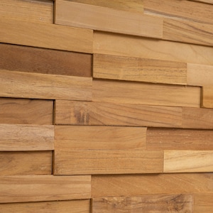 Woody Walls 3D Wall Panels | Wood Planks are Made from Teak | Each Wood Panel is Handmade | Set of 10 Wood Panels (9.5 sq.ft.) Natural Teak