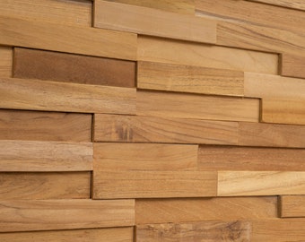 Woody Walls 3D Wall Panels | Wood Planks are Made from Teak | Each Wood Panel is Handmade | Set of 10 Wood Panels (9.5 sq.ft.) Natural Teak
