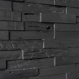 Woody Walls 3D Reclaimed Barn Wood Wall Panels | DIY Glue and Nails Installation | Set of 10 Panels (9.5 sq. ft. per Box) Dark Graphite