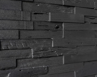 Paneles de pared de madera recuperada de granero en 3D de Woody Walls / Instalación con pegamento y clavos para bricolaje / Juego de 10 paneles (9,5 pies cuadrados por caja) Grafito oscuro