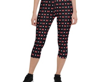 Disney Minnie Inspired Capri Leggings, Capri Yoga Pants, Adult Capri leggings, disney run yoga pants, Cosplay Costume, Marathon leggings