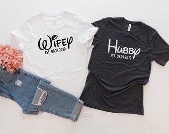 Disney Hubby and wifey, wifey top, hubby shirt, disney couple shirt, Mrs. & Mr. Shirt, honeymoon shirt, matching couple shirts, Just Married