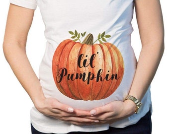 Pumpkin Bump Thanksgiving Maternity T-Shirt, Pumpkin Pregnancy Announcement Shirt, lil pumpkin, Funny Maternity Shirt, Mommy To Be Shirt