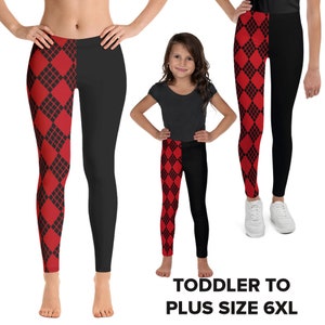 Harlequin Leggings: Red & Black Cosplay Costume Yoga Pants