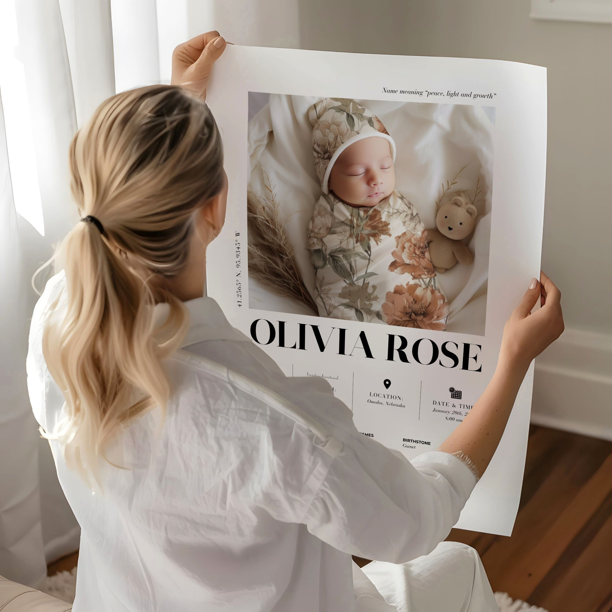 Personalized Baby Name Wall Print - Birth Stat Announcement Sign ...