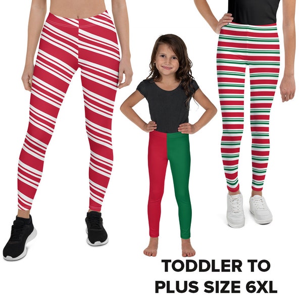 Elf Stripe and Candy Cane Leggings for Christmas Yoga Pants, Kids and Adult leggings, Plus Size, Cosplay Costume, Christmas costume, Cosplay