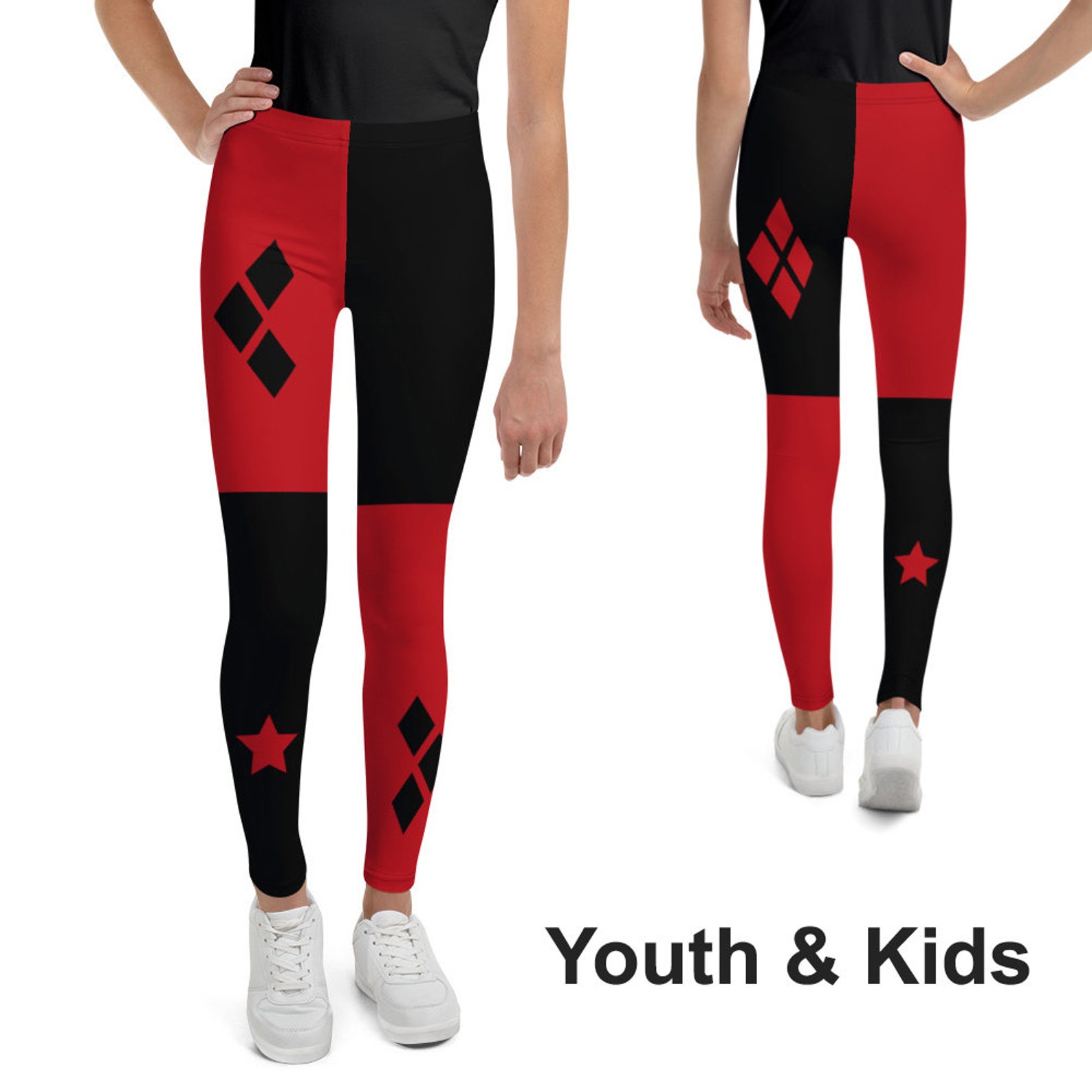 Harley Quinn Leggings Black and Red Yoga Pants Kids and | Etsy