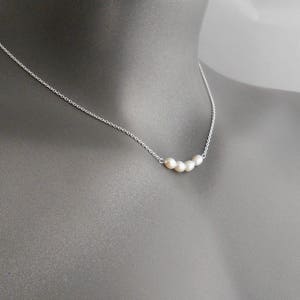 Dainty Pearl Necklace for Women, Genuine Four Pearl Pendant, Bridesmaids Wedding Day Jewelry, June Birthday gifts, Simple Row Pearls Choker