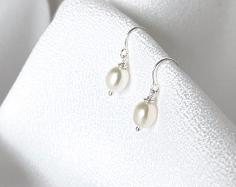 Dainty Pearl Earrings, Real Pearl Drops, June Birthstone Earrings, Simple Bride Dangle Jewelry Bridesmaids Minimalist Gifts