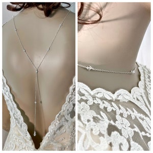 Backdrop Necklace for Brides, Crystal Silver Wedding Day Back Pendant for Women, Custom Backless Y Necklace, Back Drop Jewelry