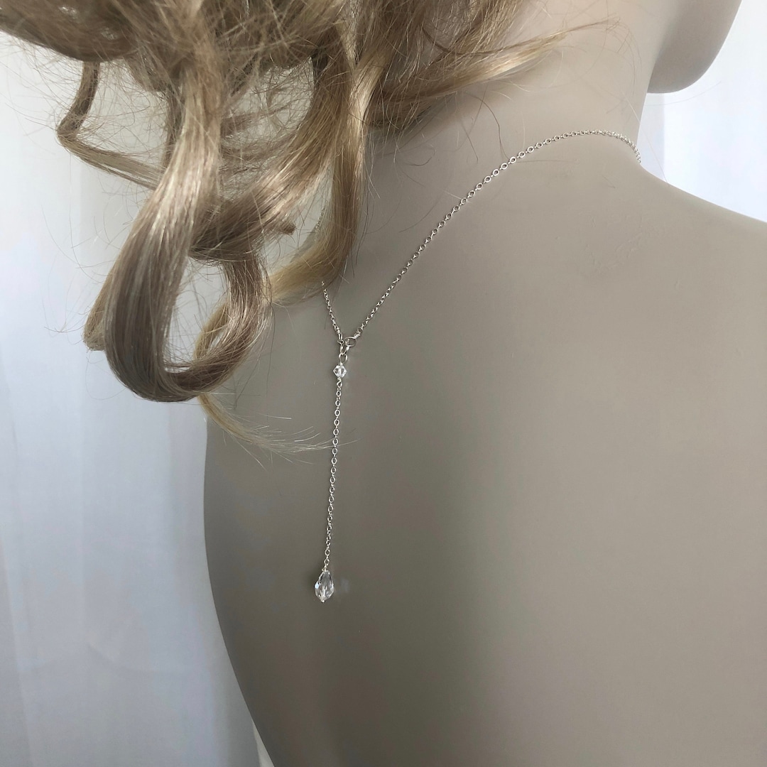 Silver Backdrop Necklace, Simple Bridal Backdrop, Minimalist