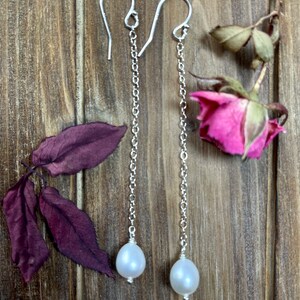 Pearl Drop Earrings, Pearl Chain Earrings, Real Pearl Earrings, Gold Filled or Sterling Silver Bridal Jewelry, Long Dangle Earrings