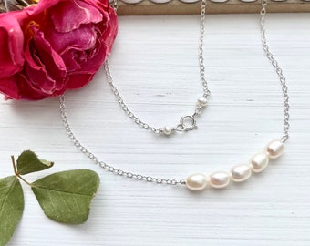 Pearl Necklace for Women, Five Pearl Pendant, Everyday to Wedding Day Jewelry, June Birthday gifts, genuine Simple Row Pearls Choker
