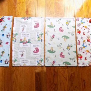 Set of 4 Alice in Wonderland Burp Cloths - Baby Shower Gift