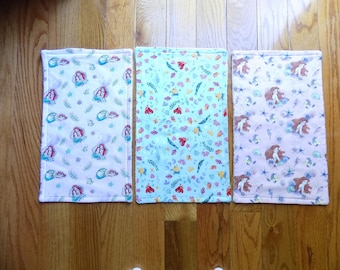 Set of 3 Little Mermaid Burp Cloths - Baby Shower Gift
