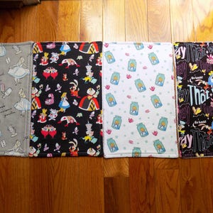 Set of 4 Alice in Wonderland Burp Cloths - Baby Shower Gift