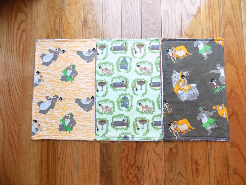 Set of 3 Jungle Book Burp Cloths - Baby Shower Gift image 1