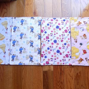 Set of 4 Beauty and the Beast Burp Cloths - Baby Shower Gift