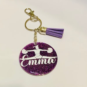 Personalized glitter dance/cheer team acrylic keychain, Dance bag tag, Dance bag ID tag, luggage tag, cheer gift, dance gift, Sport Gift