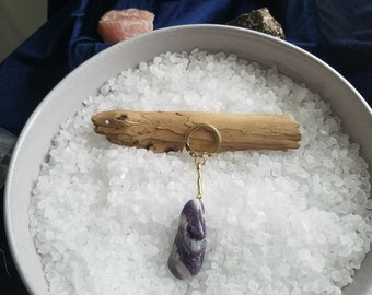 Chevron Amethyst pendant, gold key chain